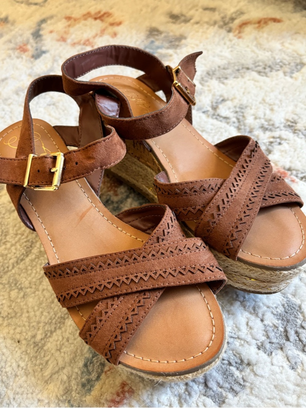 Fergie Brown Suede Espadrille Wedge Sandals